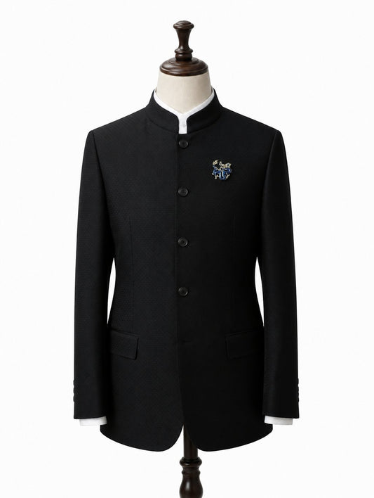 Black Mandarin Collar Four-Button Suit