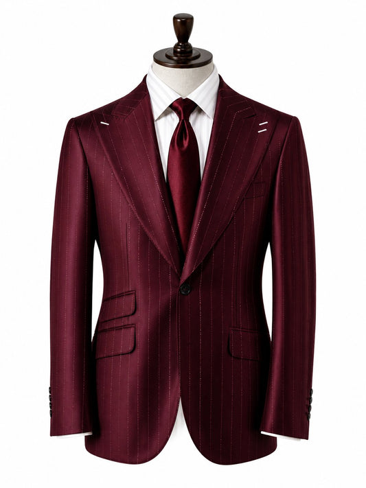 Burgundy Acetate Lurex Pinstripe Suit with Shirt