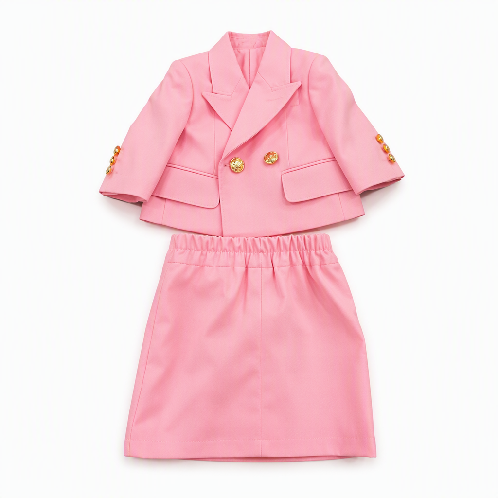 Pink Gold Button Blazer and Skirt Set