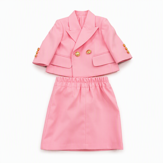 Pink Gold Button Blazer and Skirt Set
