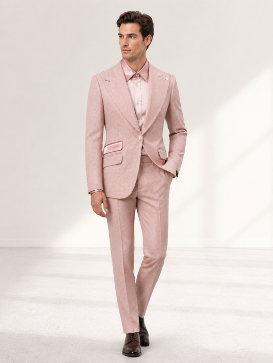 Pink White Houndstooth Single-Button Suit with Shirt