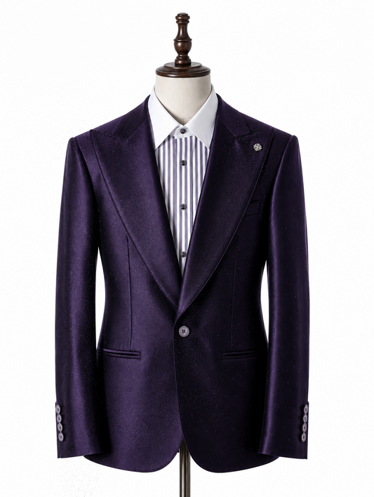 Purple Lurex Shimmer Peak Lapel Suit with Shirt