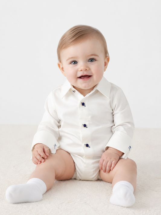 White Gold Button Baby Romper Onesie