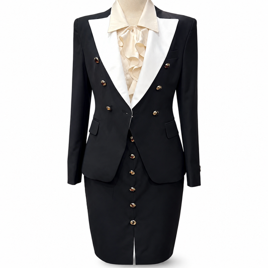 Black & Ivory Double-Breasted Skirt Suit
