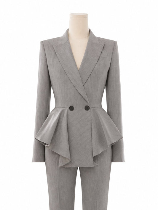 Gray Ruffle-Trimmed Suit