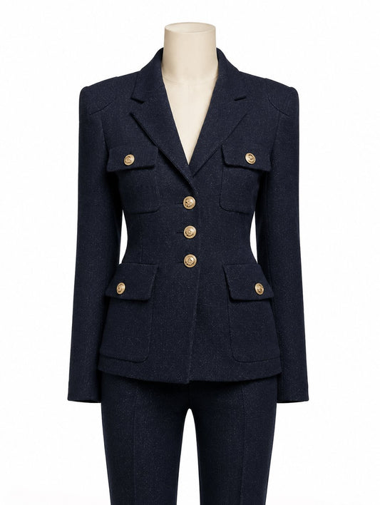 Navy Wool Four-Pocket Suit