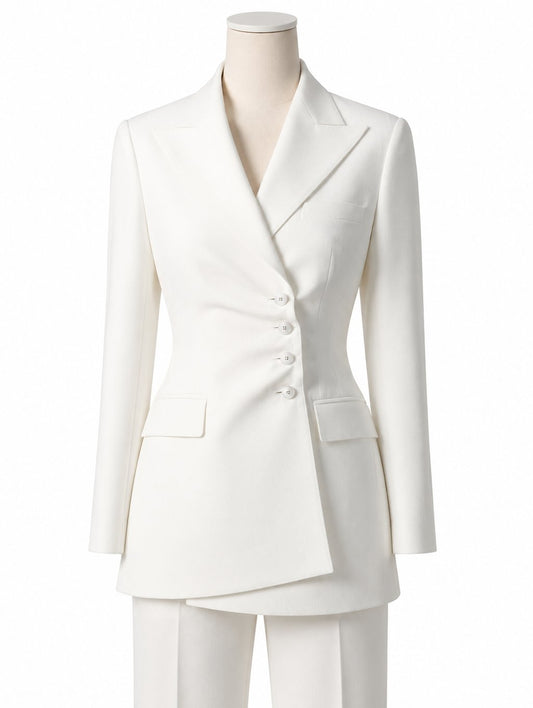 White Four-Button Pleated Suit
