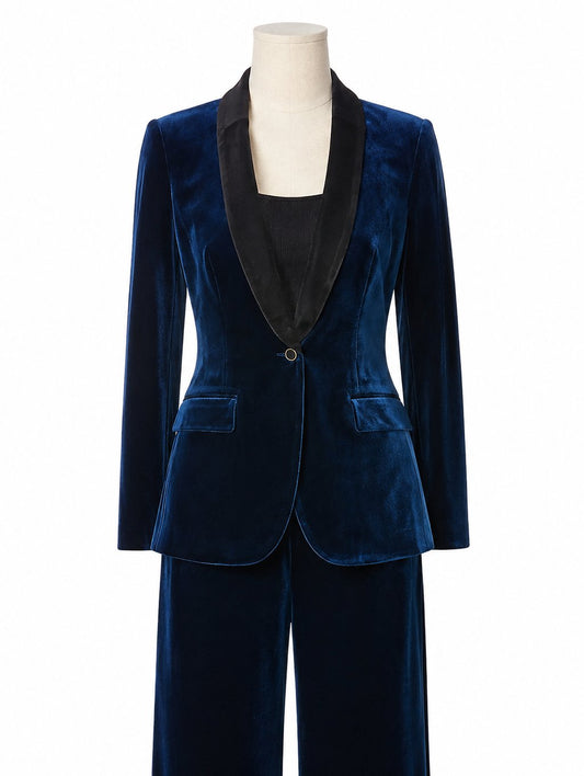 Navy Velvet Single-Button Suit