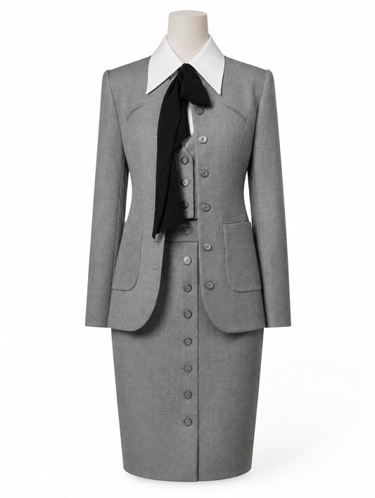 Grey Three-Piece Skirt Suit