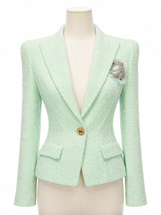 Mint Green Tweed Single-Button Blazer