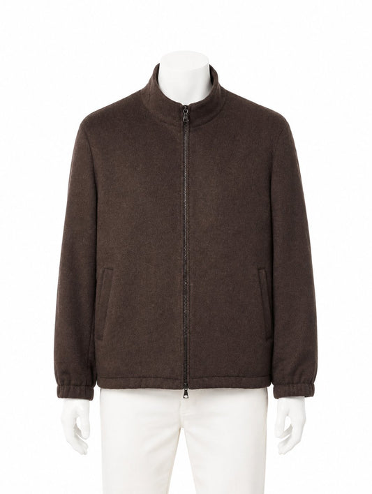 Brown Zip-Up Wool Blend Blazer