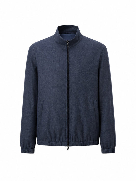 Navy Zip-Up Wool Blend Blazer