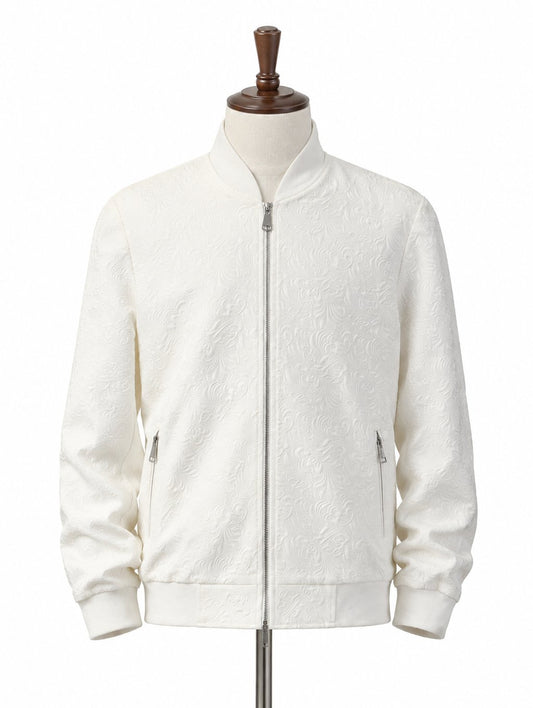 White Embossed Bomber Blazer