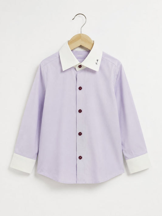 Blue Stripe Contrast Collar Kids Shirt